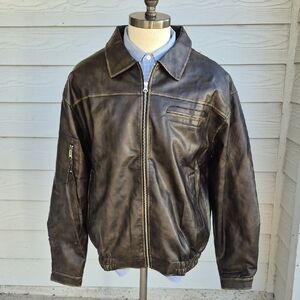 AELFRIC EDEN Dark Brown Faux Leather Moto Mens Medium Full Zip Jacket NEW